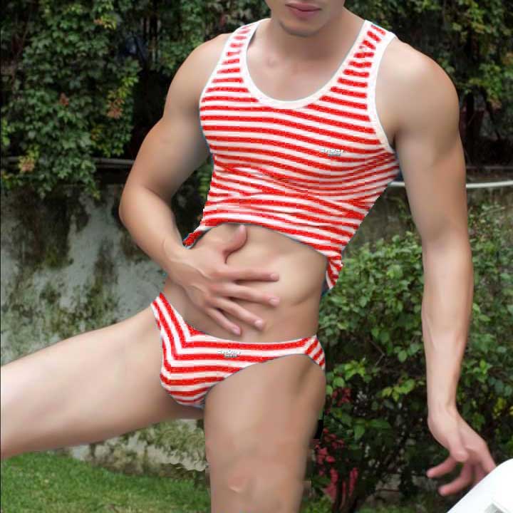 Conjunto de top y bikini a rayas marineras Icker Sea, rojo COR-22-01