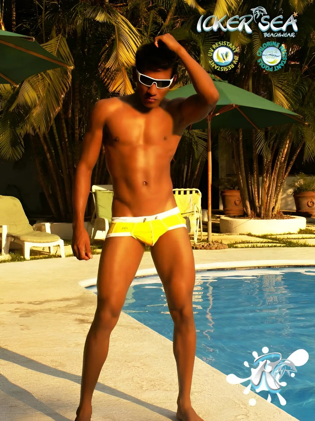 Bright yellow icker sea cord swim trunks with white trim and contrast stitching for swimwear mango white cob-13-33