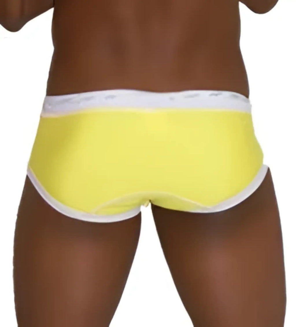 Bright yellow icker sea cord contrast trim and stitching bikini swimwear briefs with white elastic waistband mango white