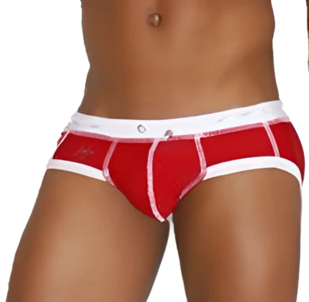 Icker sea cord contrast trim and stitching bikini swimwear in red and white briefs with a snug fit and white waistband