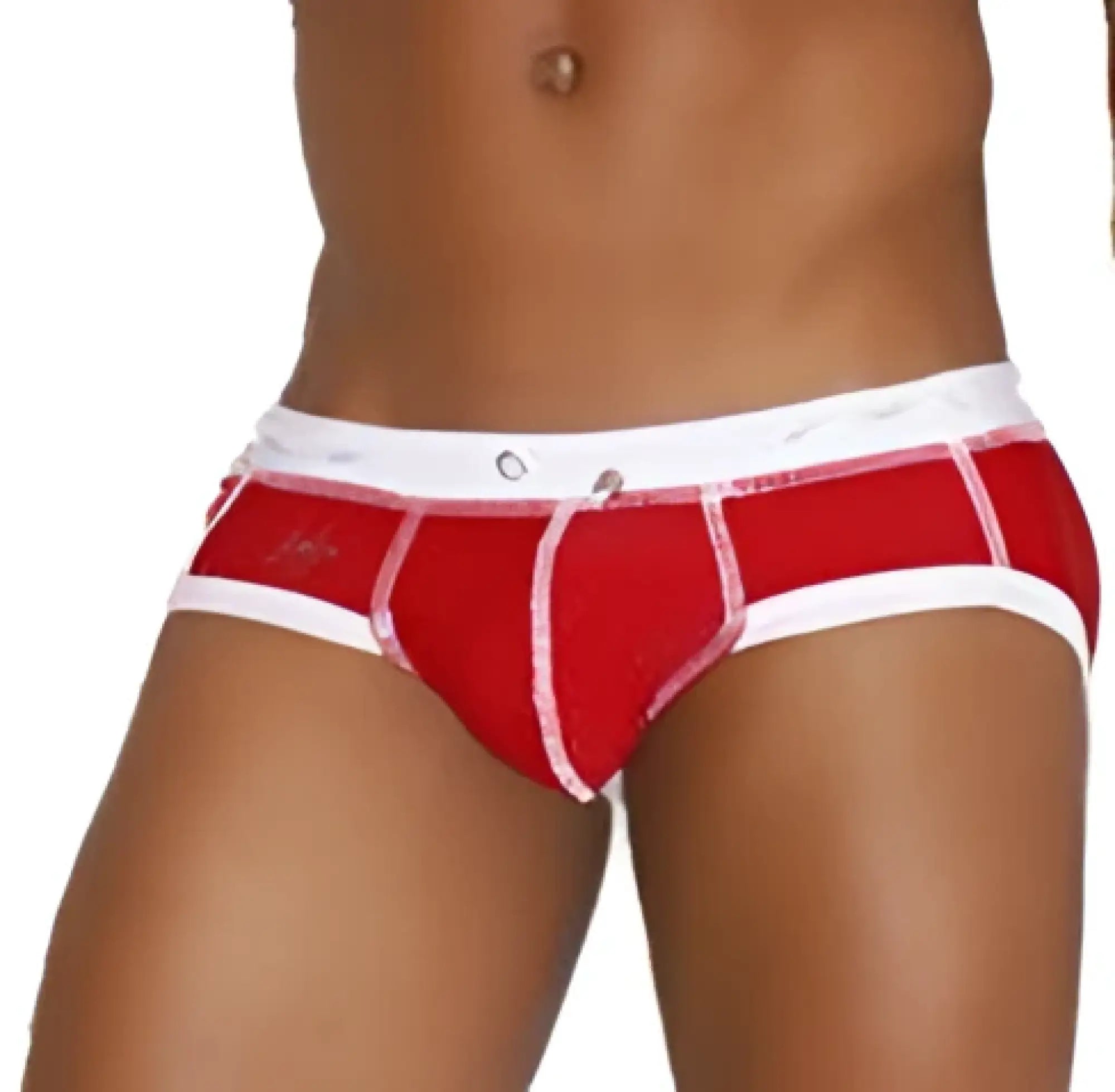 Icker sea cord contrast trim and stitching bikini swimwear in red and white briefs with a snug fit and white waistband