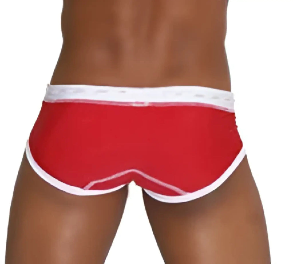 Icker Sea Cord contrast trim and stitching red and white snug fit bikini swimwear briefs
