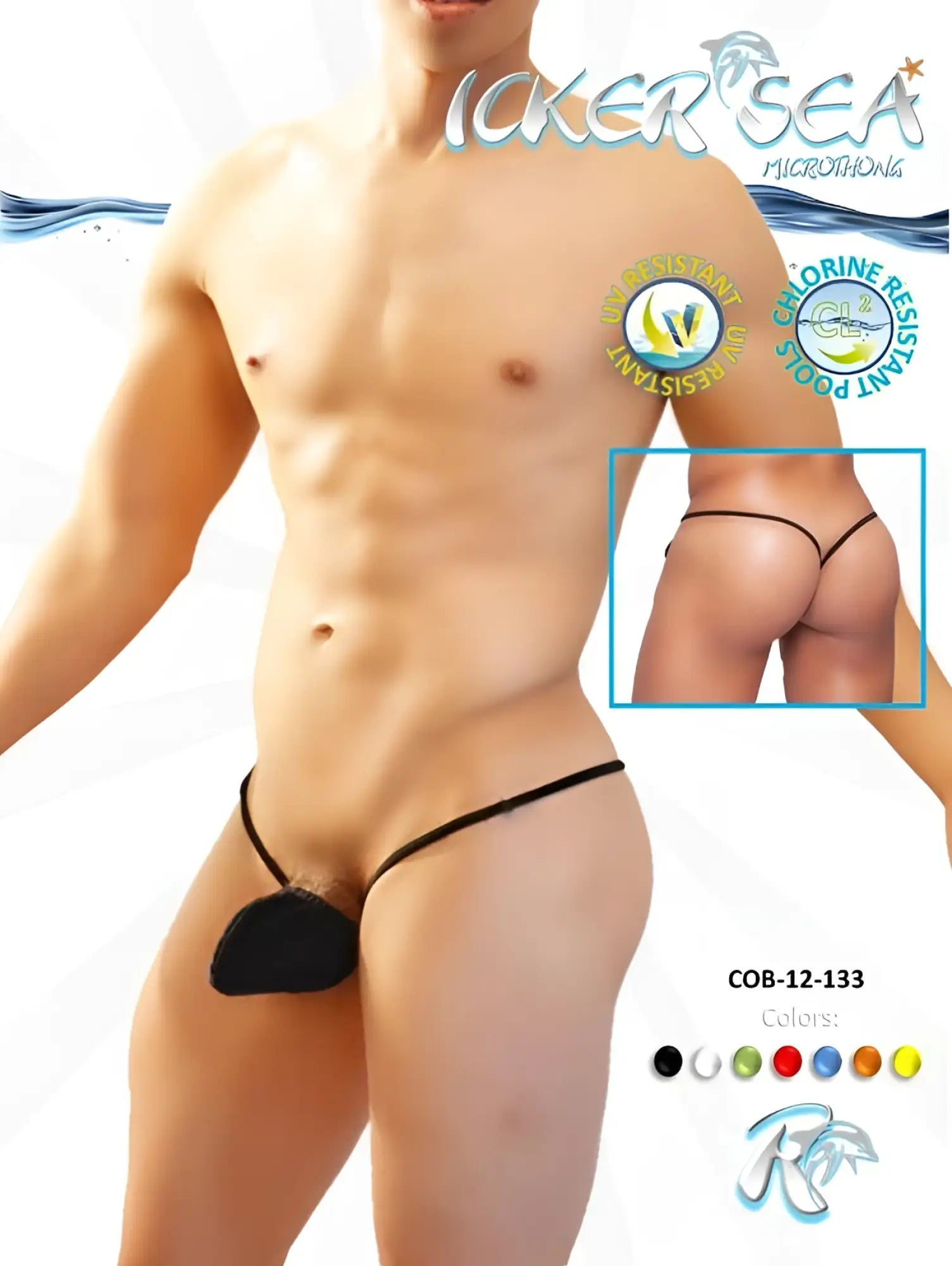 Back view of icker sea cup micro g string swimwear in black with sleek design and thin elastic straps