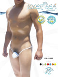 Icker sea cup micro g string swimwear white nylon swim trunks with molded plastic pouch at the front