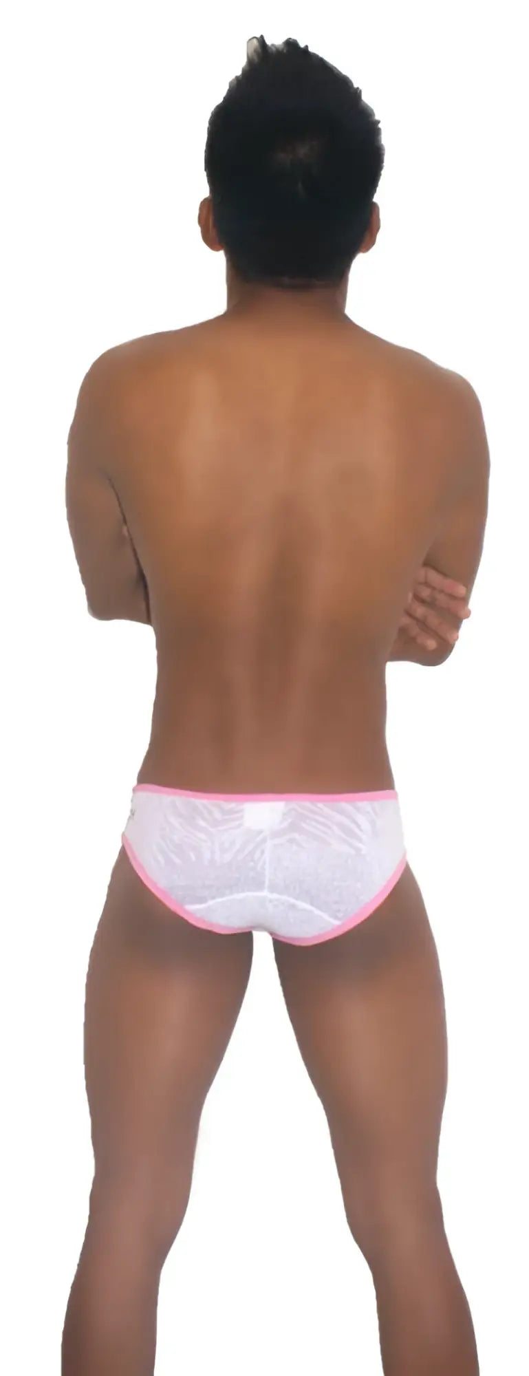 White briefs with pink trim and subtle pattern from icker sea devoured brief bikini underwear collection