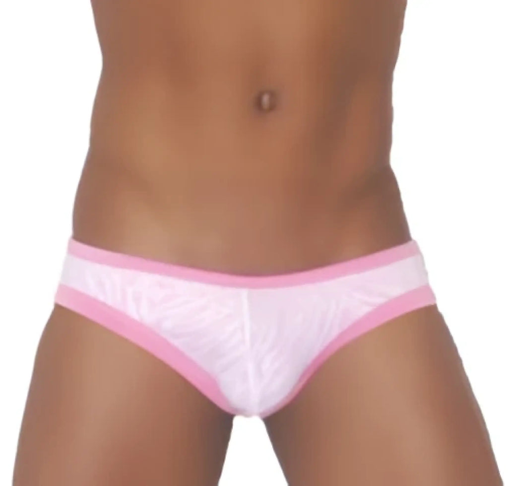 Pink and white lace-trimmed icker sea devoured jock brief men’s underwear in breathable fabric