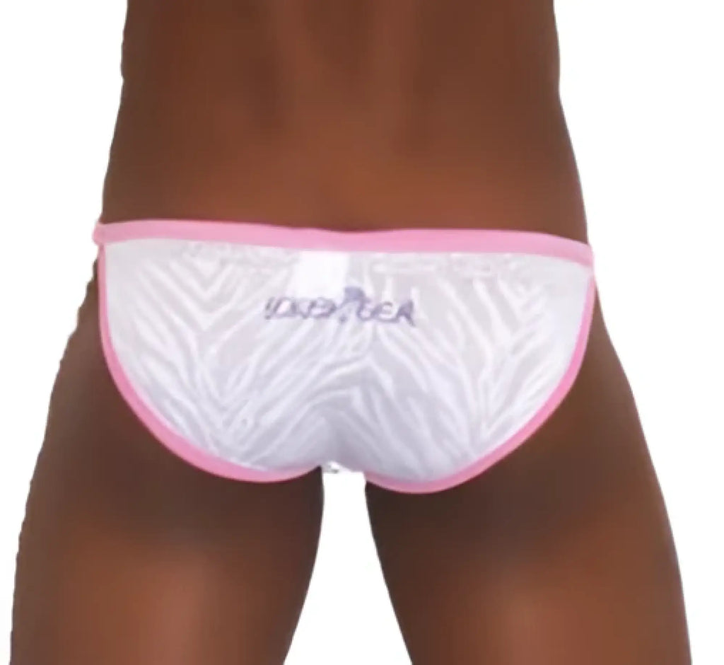 Icker sea devoured micro slip bikini underwear pink white zebra print with subtle shimmer and kiko embroidered waistband