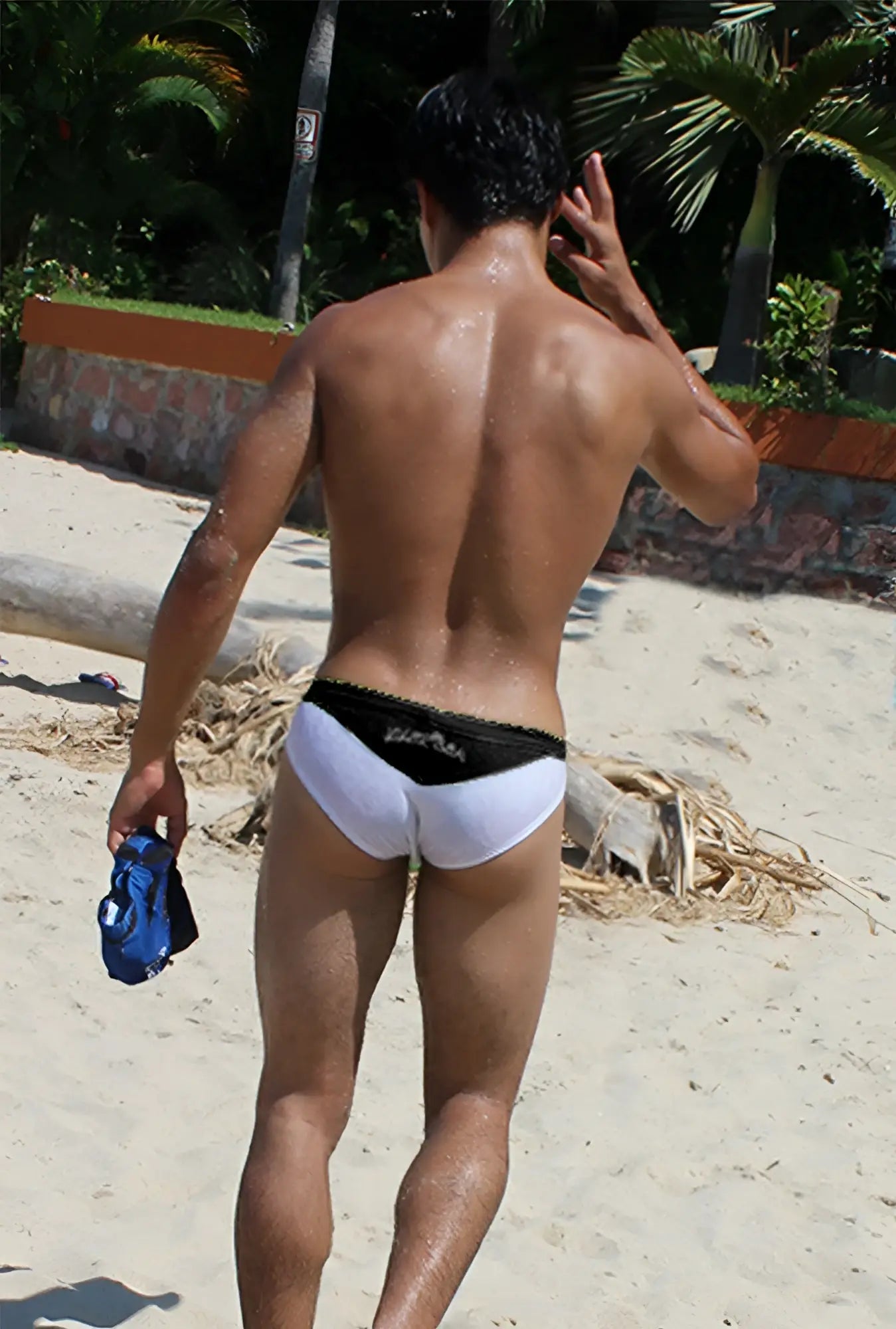 White swim trunks with black waistband from icker sea duotone bikini swimwear black cob-15-22 shown from back
