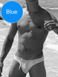White swim trunks with drawstring waistband from Icker Sea duotone bikini swimwear blue collection for beachwear