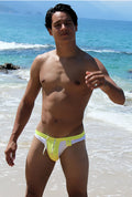 Icker Sea Duotone Bikini Swimwear mango bright yellow and white swim trunks with drawstring waistband for swimming