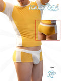 Icker Sea duotone boxer brief underwear in mango and white with yellow front and white side panels for men