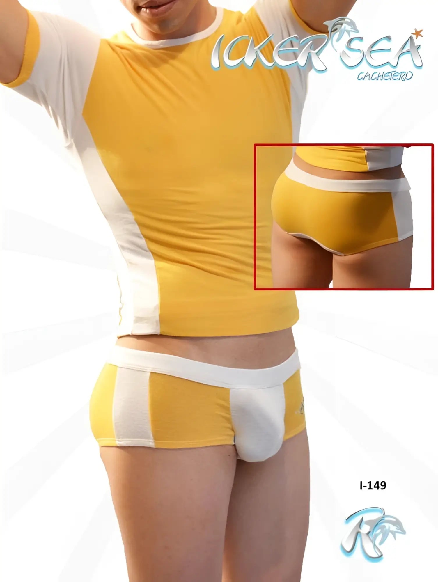 Icker Sea duotone boxer brief underwear in mango and white with yellow front and white side panels for men