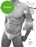 White thong swim trunks by icker sea in green and white featuring sleek design with uv and chlorine resistance