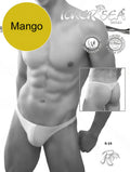 White cotton thong swimwear from mango model b-24 in icker sea duotone collection showing front side details