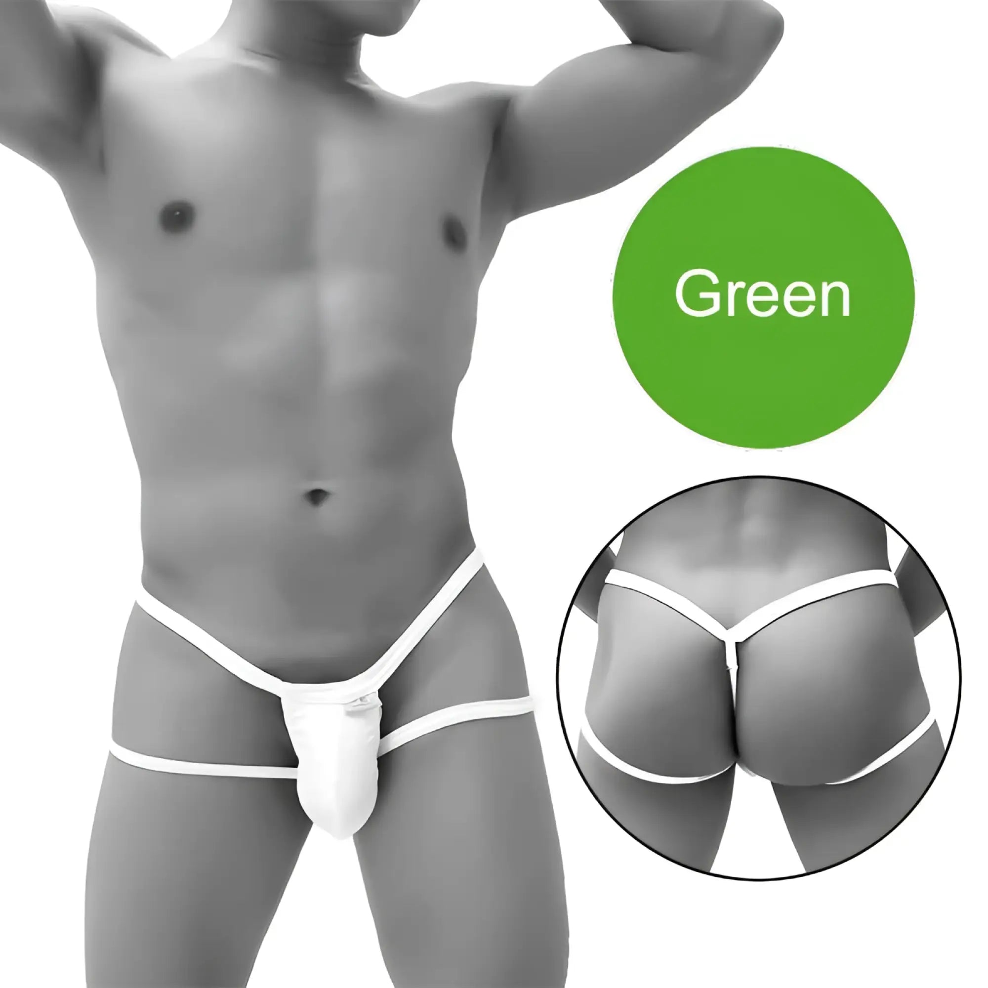 White micro jock thong underwear with green color label by Icker sea enhancement model COI-21-14