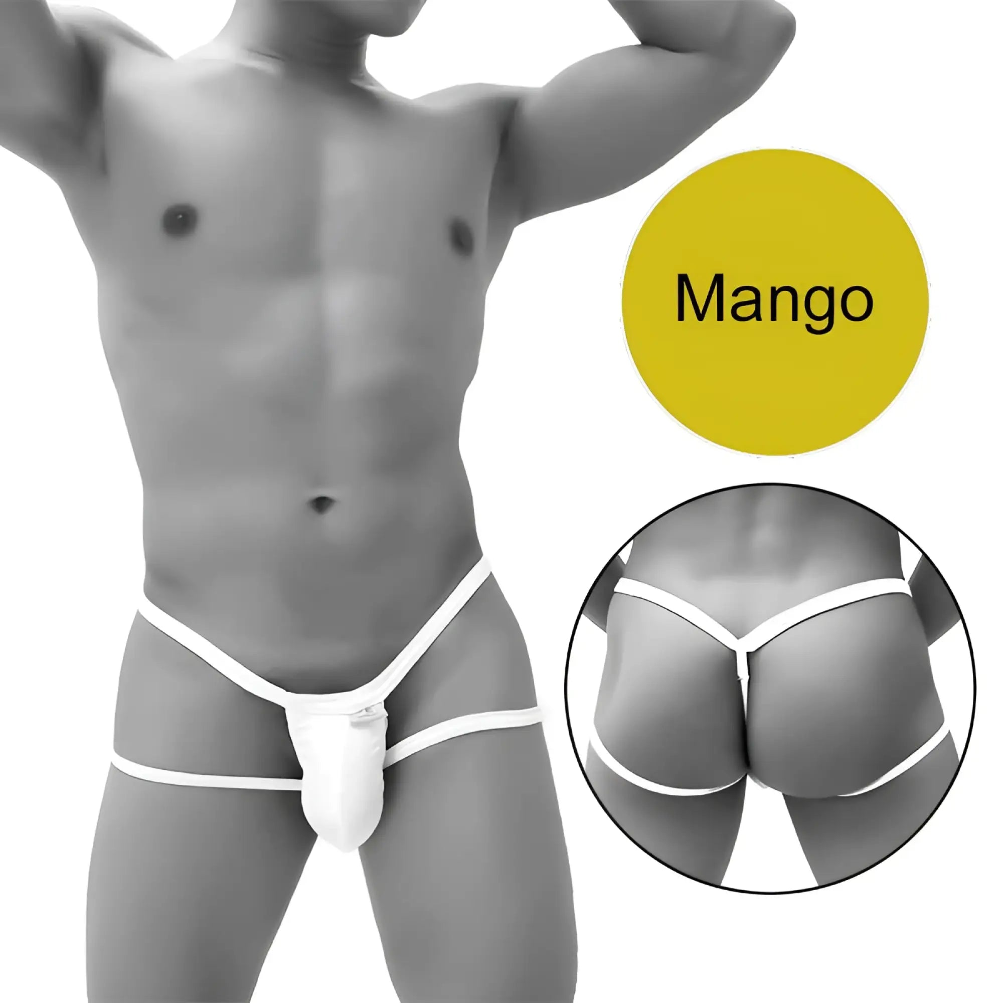 White cotton icker sea enhancement micro jock thong underwear with thin waistband and back straps shown from back side