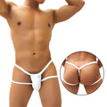 White icker sea enhancement micro jock thong underwear with supportive design and small blue tag at the front
