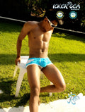 Icker sea eyelets square cut trunk swimwear in bright blue and white with a sleek modern design for swimming