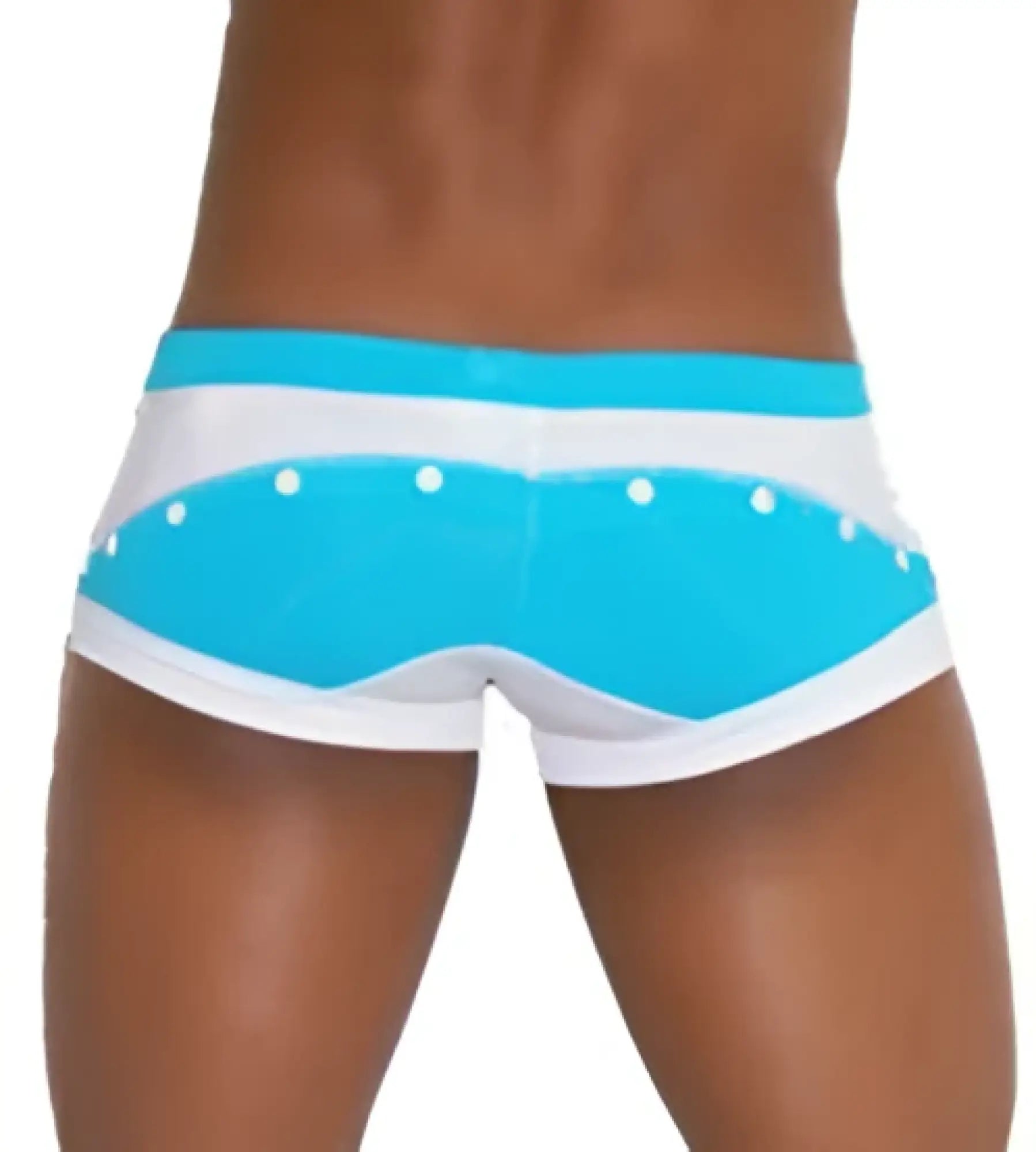 Icker Sea eyelets square cut trunk swimwear in bright blue and white with dotted waistband pattern for swimming