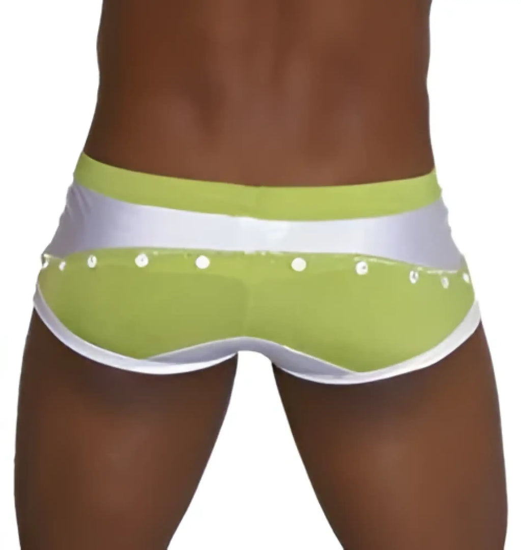 Icker Sea Eyelets square cut trunk swimwear in lime green and white with sleek modern design for swimming