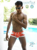 Icker Sea eyelets square cut orange and white swim trunks with drawstring waistband for comfortable swimwear