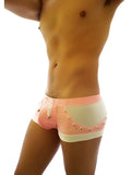 Icker Sea eyelets square cut trunk swimwear in pink with white accents and metallic eyelets along the side seam