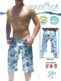 Icker Sea blue and white floral patterned Bermuda boardshorts with drawstring waistband for beachwear