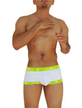 Icker Sea fresh dots logo trim boxer brief underwear white mesh with neon green elastic waistband and joceler logo