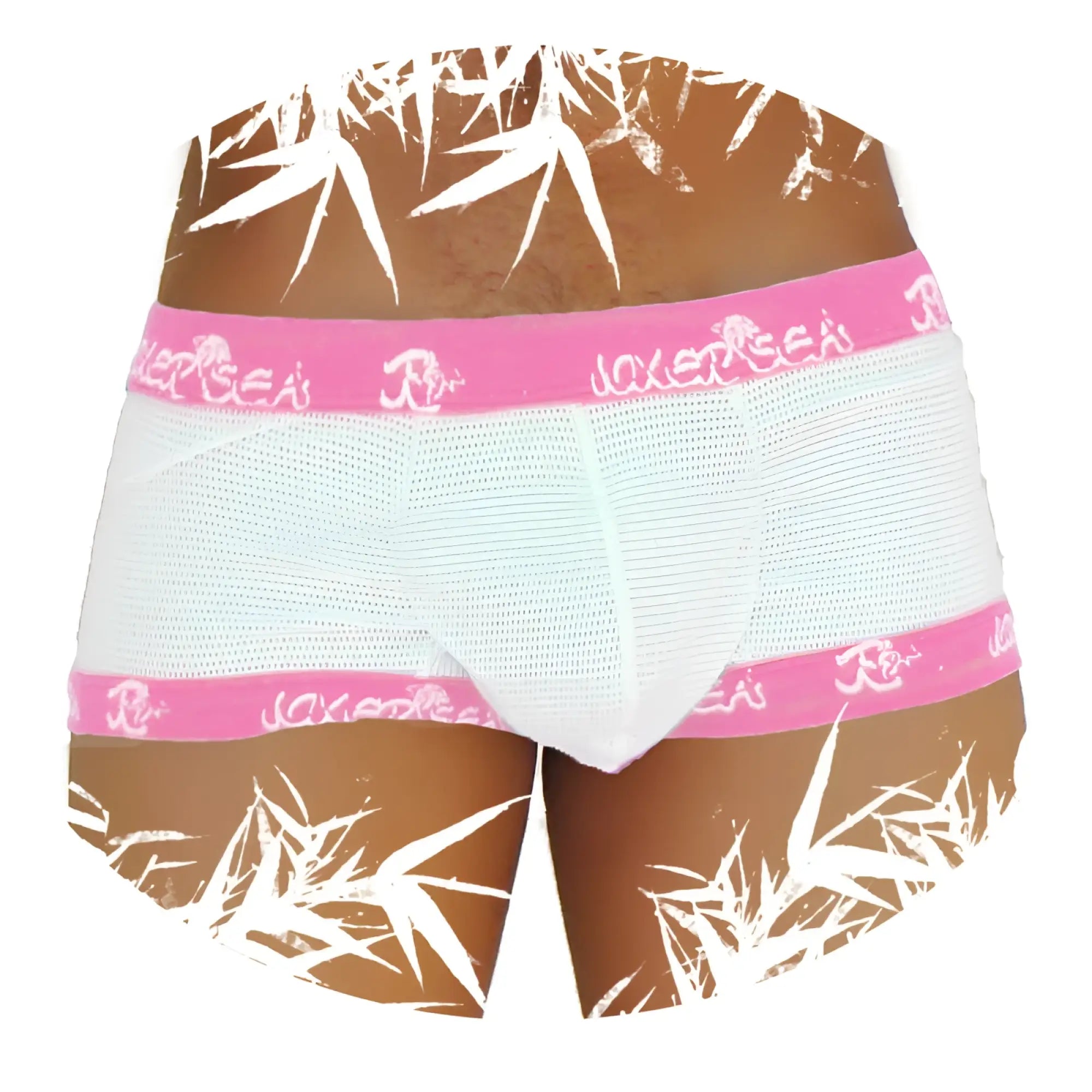 Icker sea fresh dots logo trim boxer brief underwear with white mesh briefs pink elastic and bamboo leaf brown fabric