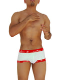 White Icker Sea Fresh Dots boxer briefs with red elastic waistband and side trim featuring subtle textured pattern and joversea logo