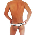 White thai thong underwear with black fresh dots logo patterned trim by icker sea for everyday wear