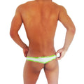 White briefs with bright green trim from Icker Sea fresh dots logo trim Brazilian thong underwear COI-14-FD-01