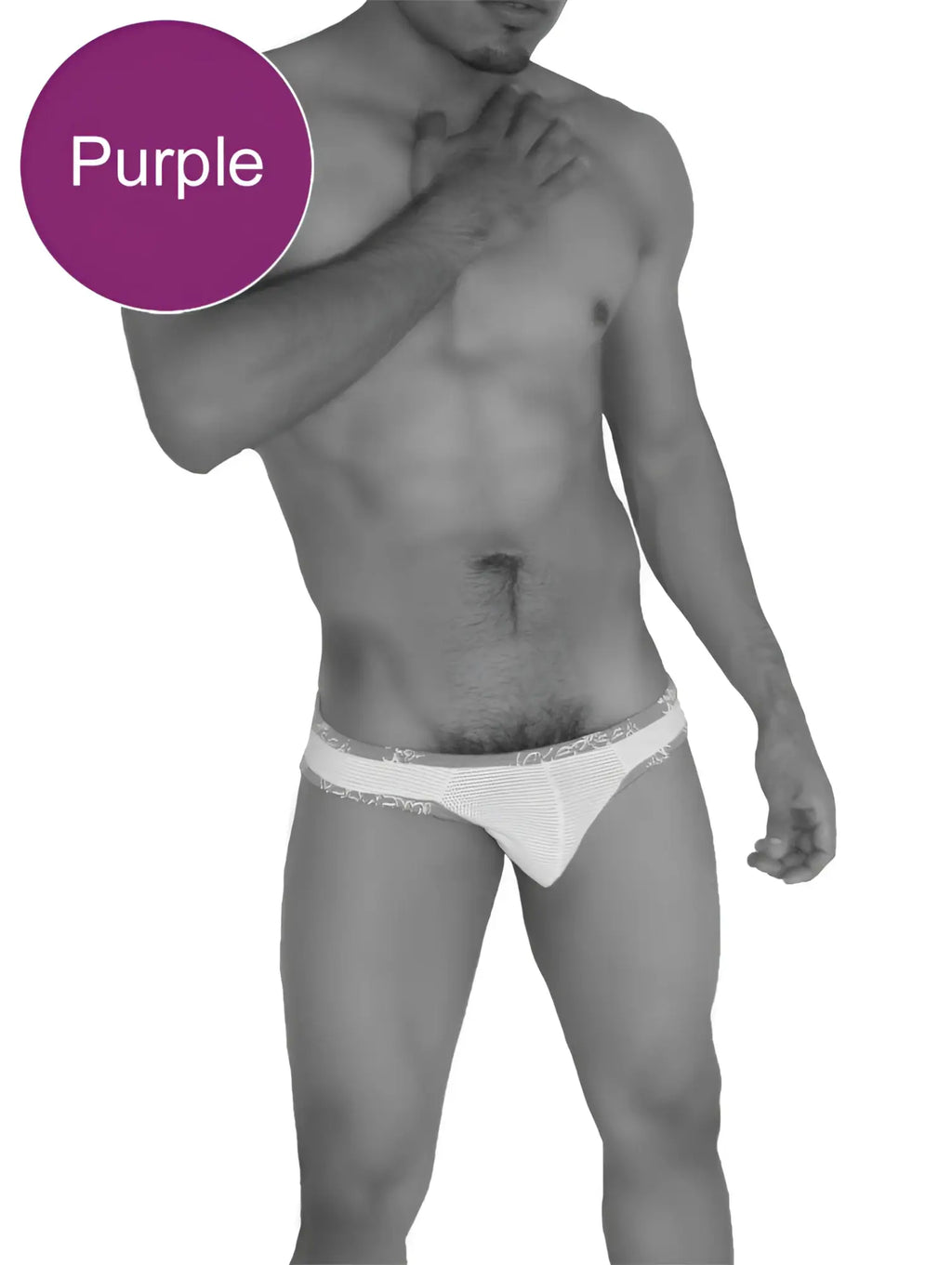 Purple mesh Icker Sea Fresh Dots logo trim Brazilian thong underwear with white waistband and subtle branding