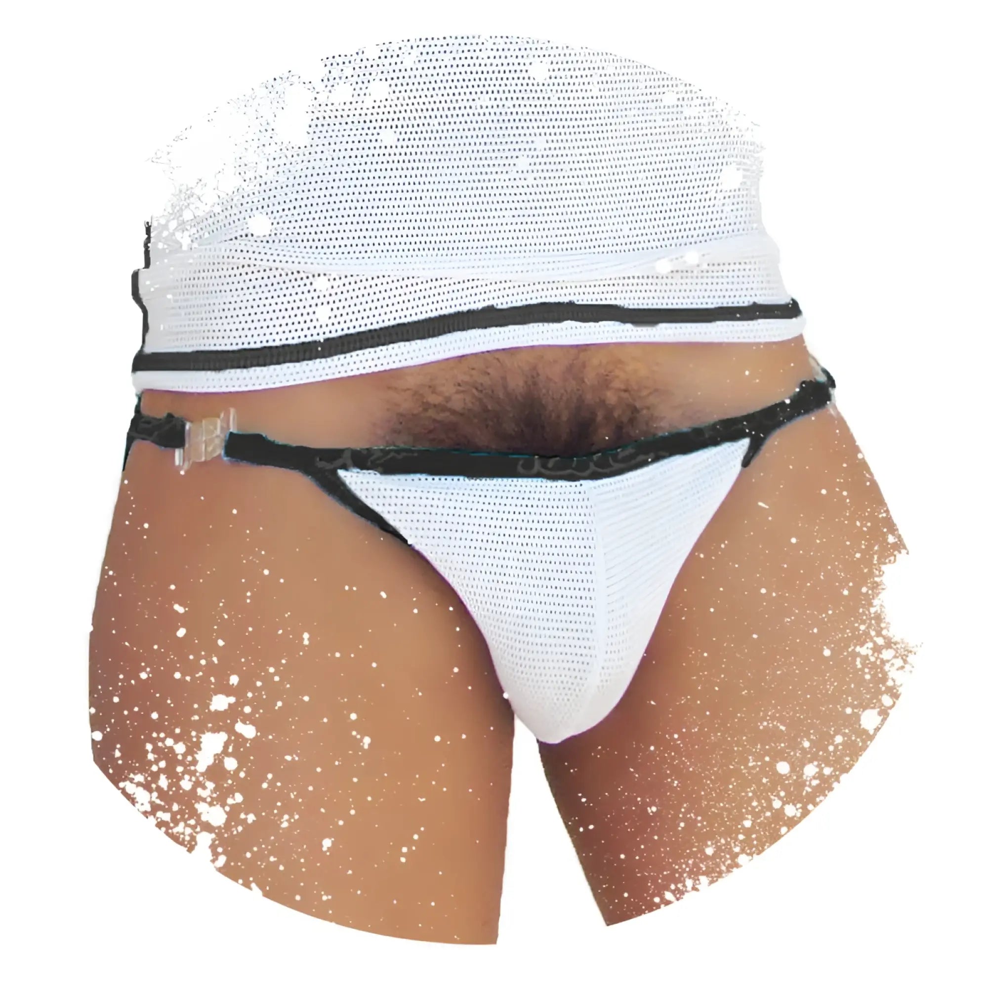Icker Sea Fresh Dots logo trim microslip bikini underwear in white mesh with black trim and sequined waistband
