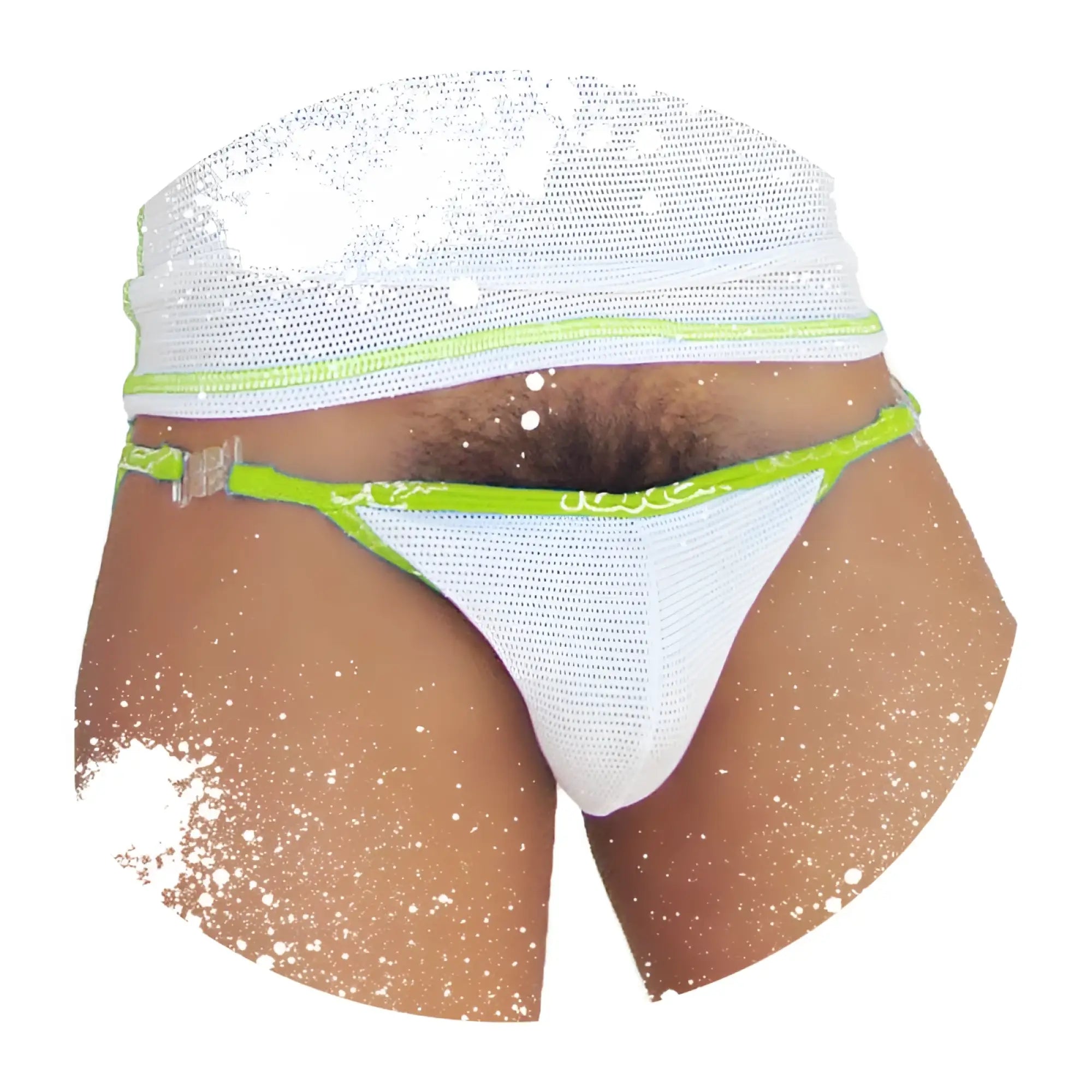 Icker sea fresh dots logo trim microslip bikini underwear green white mesh briefs with neon green trim and sequined waistband
