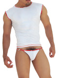 White mesh sleeveless top with red patterned trim from icker sea fresh dots logo trim microslip bikini underwear red