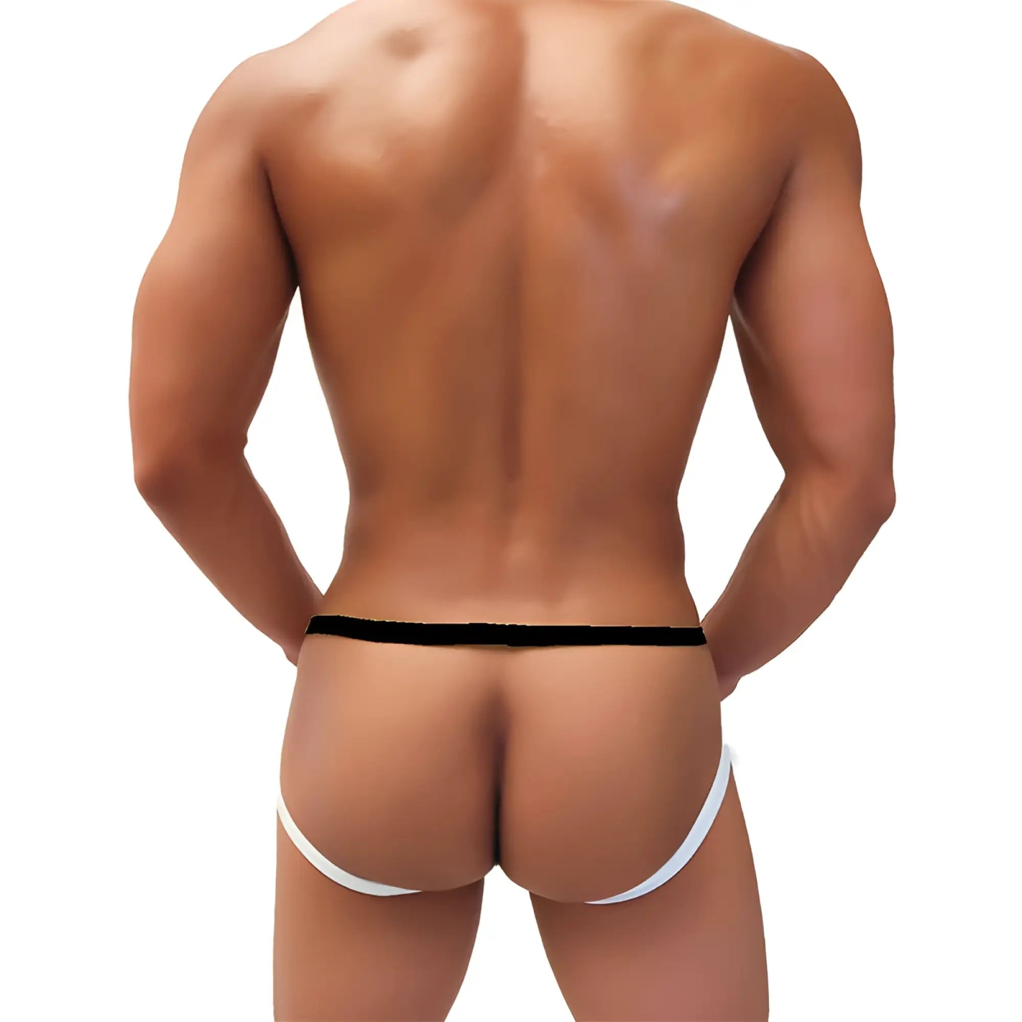 Black and white icker sea fruitful enhancement mesh jock strap underwear with narrow waistband and wide leg straps