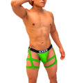Bright green strappy men’s Icker Sea Garter Y Back G String underwear with black waistband and Icker branding