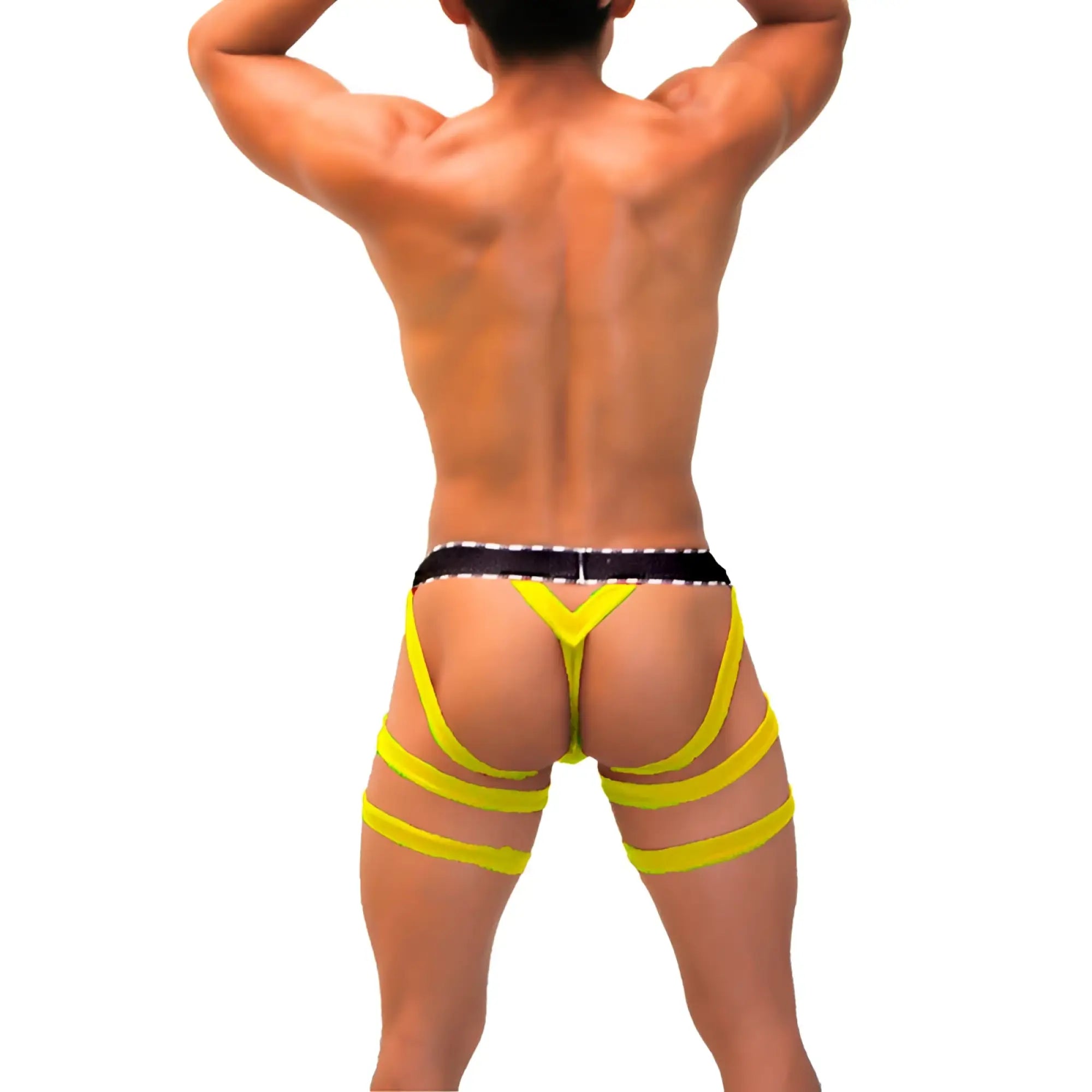 Bright yellow high-cut men’s lingerie with black polka dot waistband from icker sea garter y back g string underwear mango coi-21-08