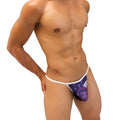 Blue and purple honeycomb patterned micro thong underwear with white trim by icker sea in purple coi-22-10