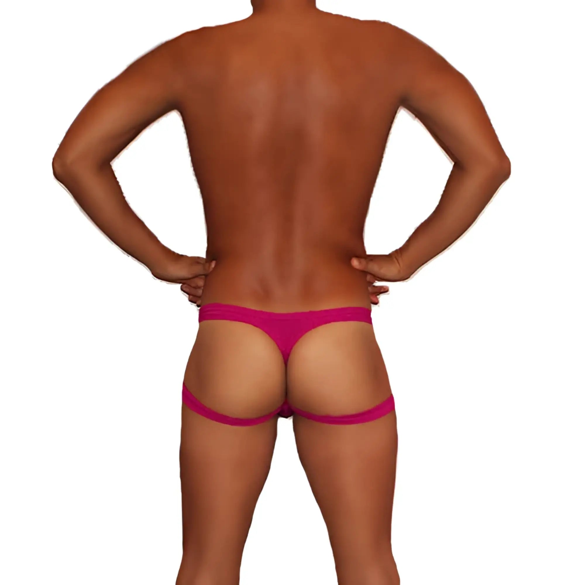 Icker sea jock thong underwear in bright fuchsia with matching leg strap made of smooth elastic fabric