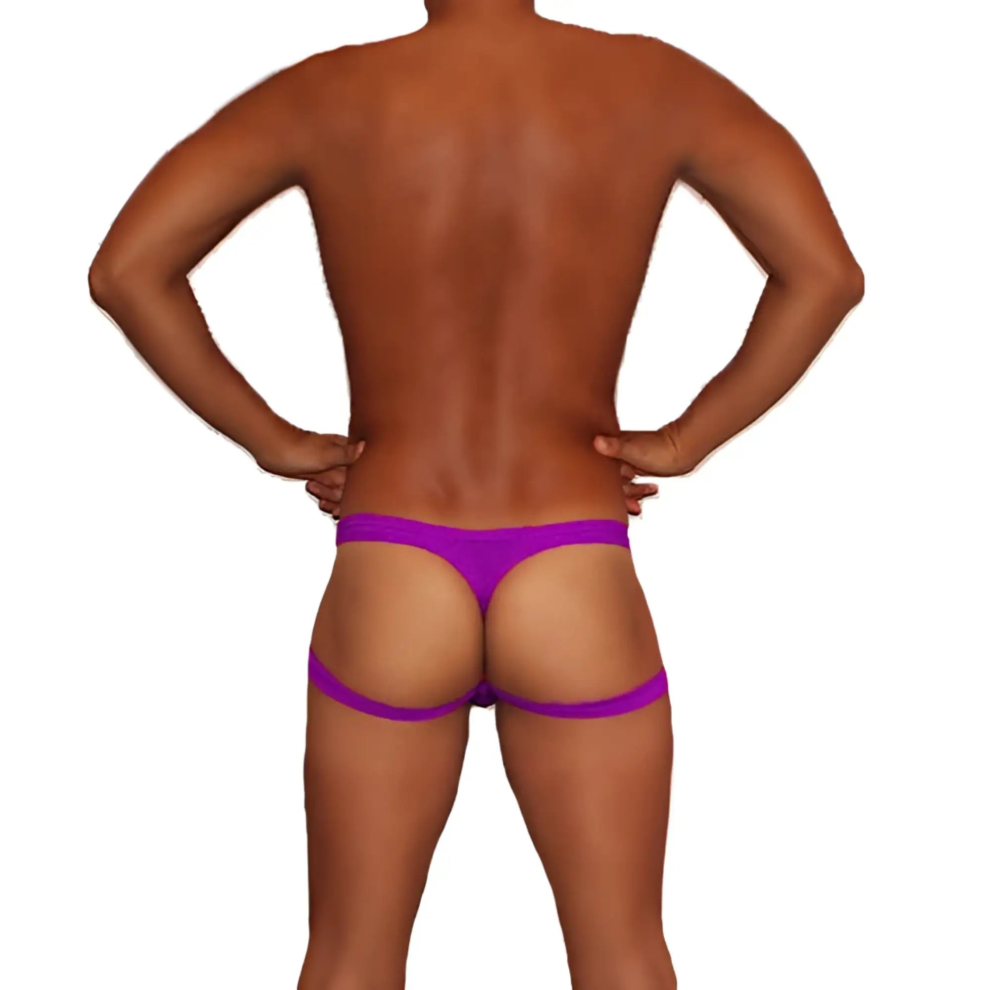Icker sea jock thong underwear purple with matching leg strap made of smooth fabric shown from the back side