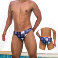 Men’s swim trunks by Icker Sea with vibrant blue and white keyboard key pattern perfect for beachwear COB-22-10