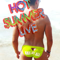 Back view of icker sea kiss my ass bright neon green swim trunks with back cutout and white text slip bikini swimwear