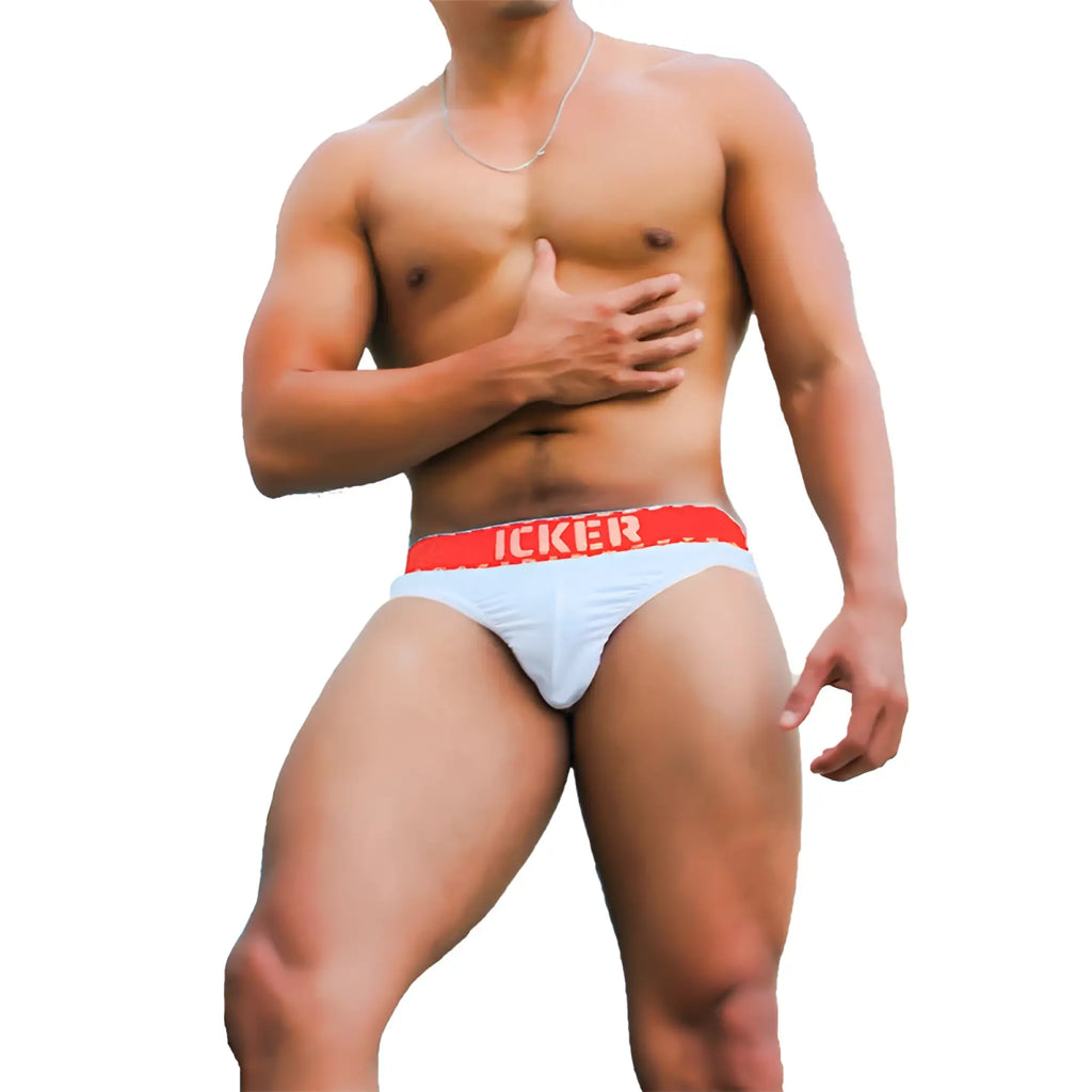 Light blue icker sea kiss my ass brief underwear with red waistband and white lettering co 21 04