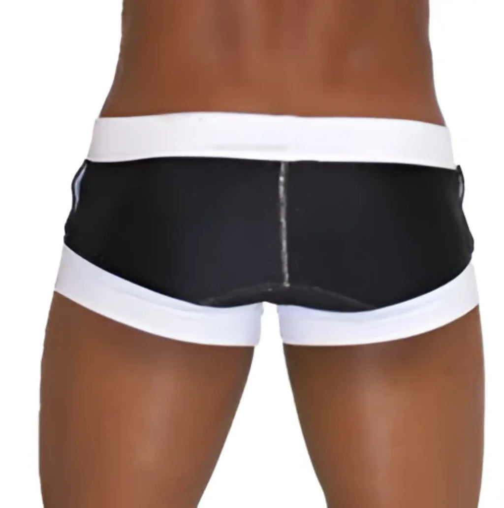 Icker sea legs shoe lace pouch square cut trunk swimwear in black with sleek modern design swim trunks