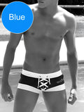 Black and white Icker Sea Legs lace-up front swim trunks with square cut design for stylish swimwear use