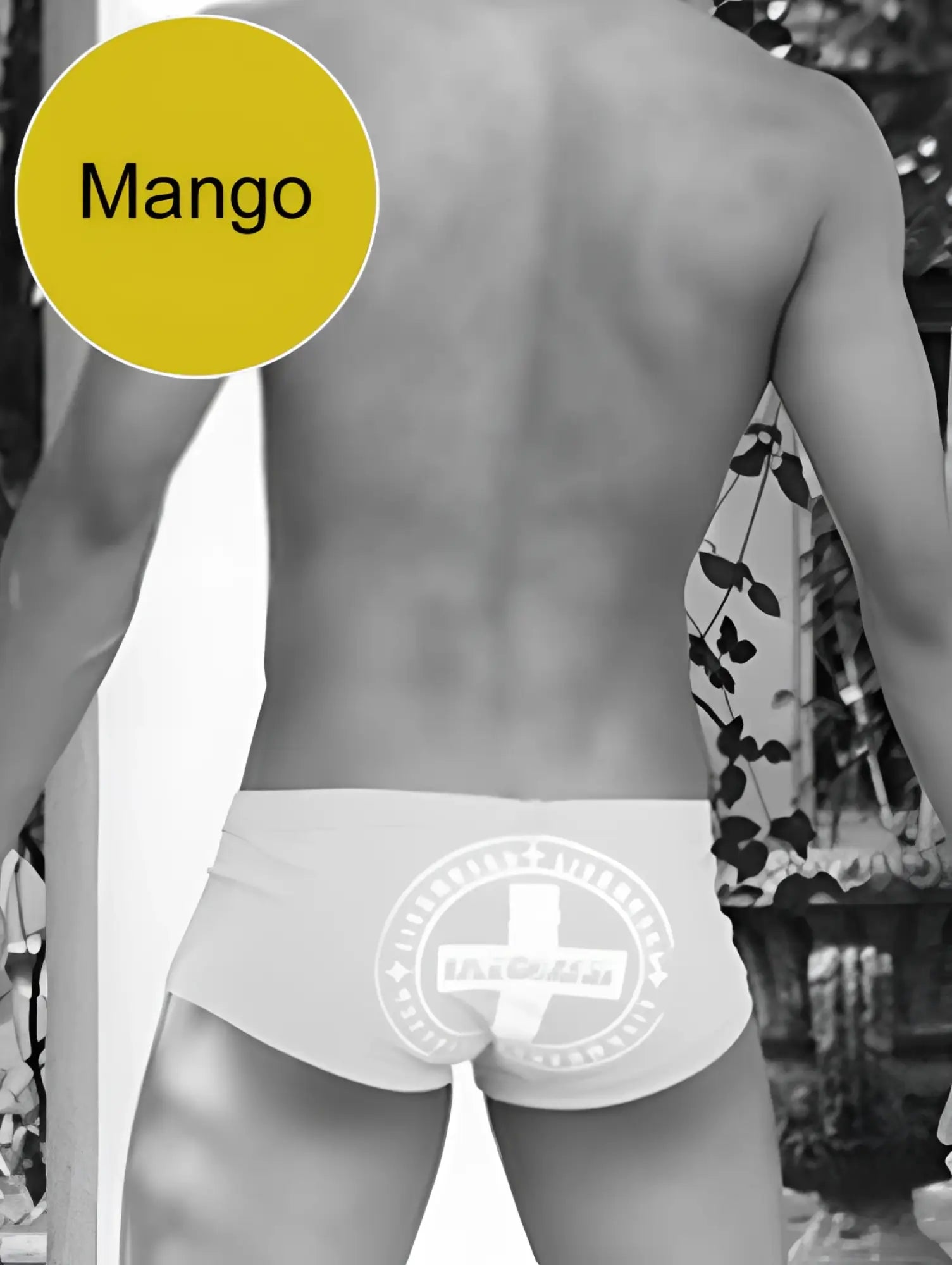 White briefs with a circular cross logo from icker sea lifeguard brazilian square cut trunk swimwear mango cob-13-46