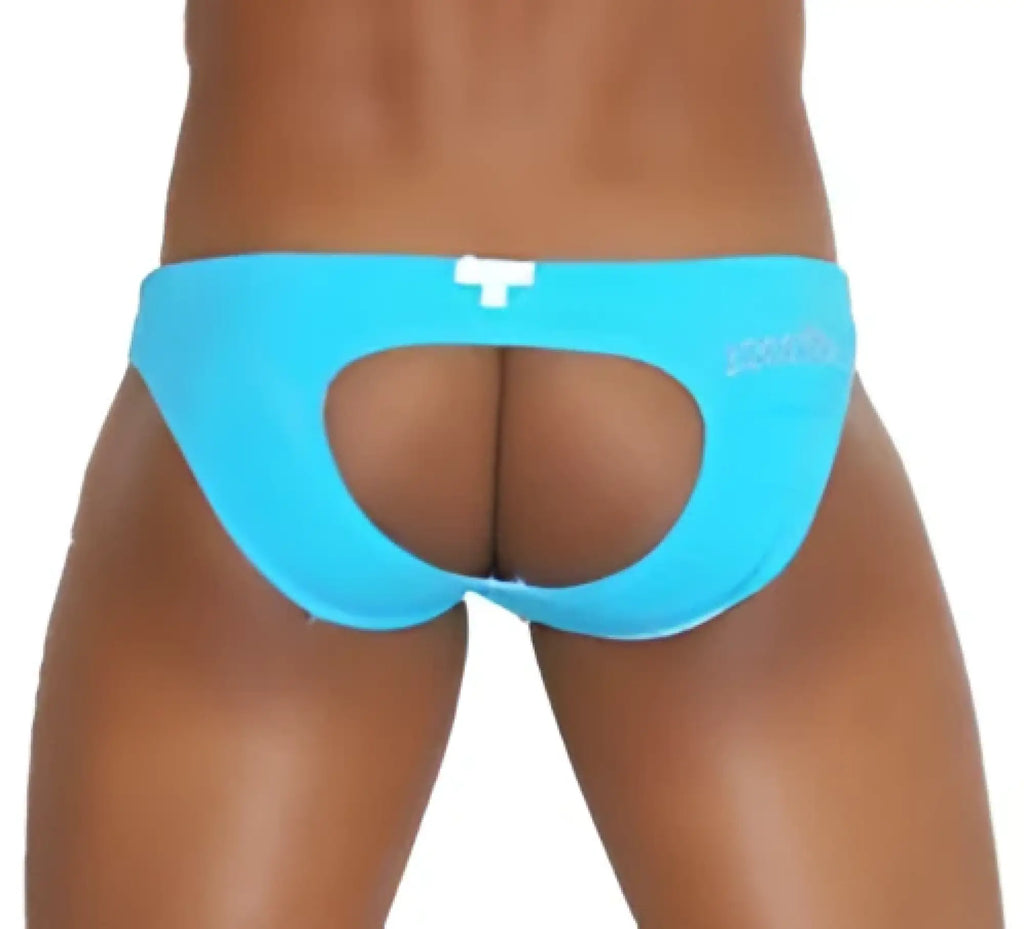 Bright blue icker sea lifeguard jock brief swimwear with cutout design and subtle side branding cobra 13 09