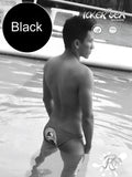 Black icker sea lifeguard micro slip bikini swimwear backside with white logo in black fabric